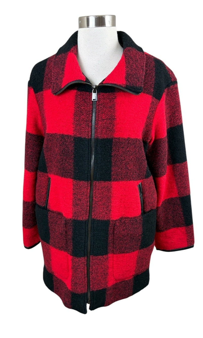 Pendleton Wool Buffalo Plaid Coat Jacket Full Zip Red Black Size XS Cabincore